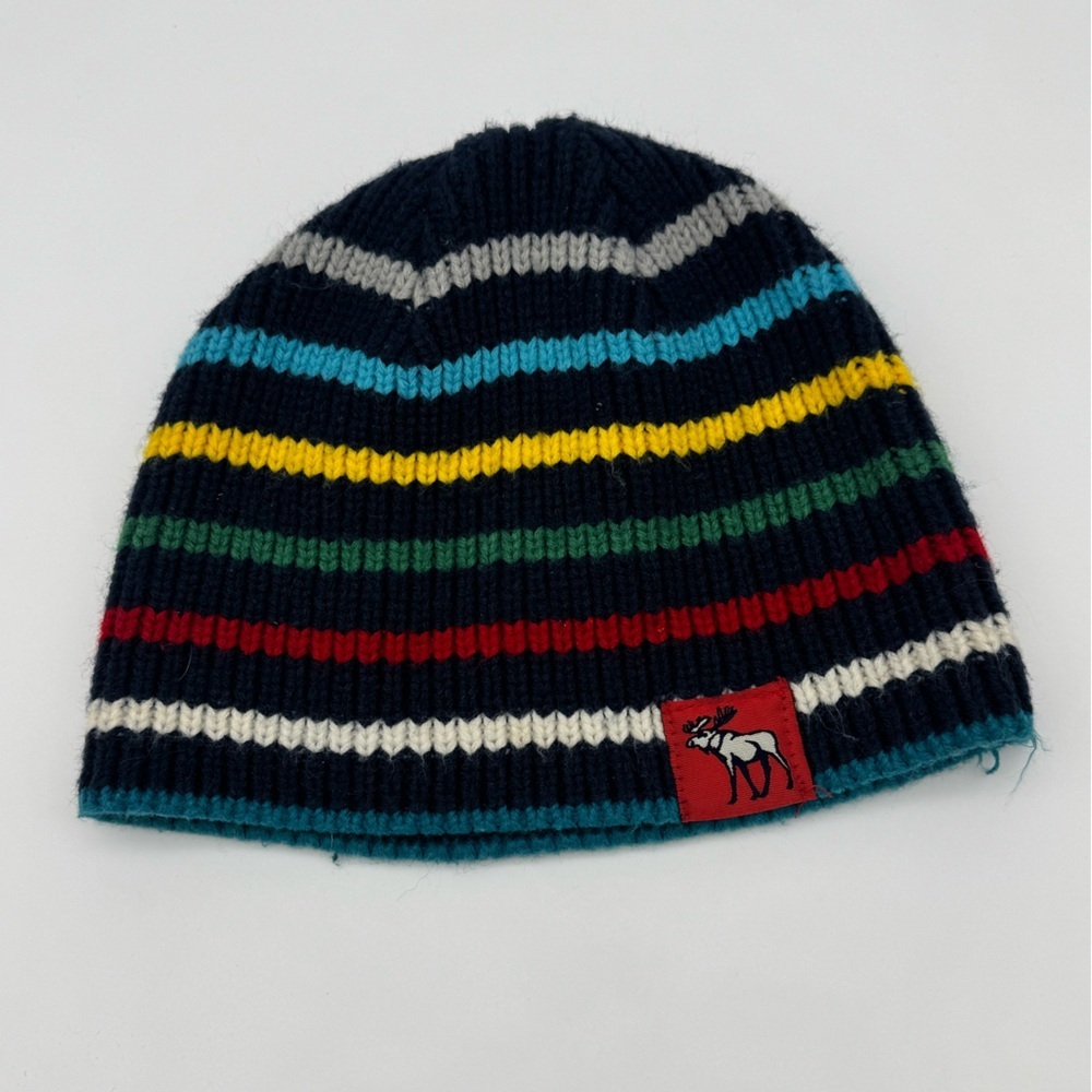 Vintage Abercrombie Kids Striped Beanie winter hat Moose logo boys one size